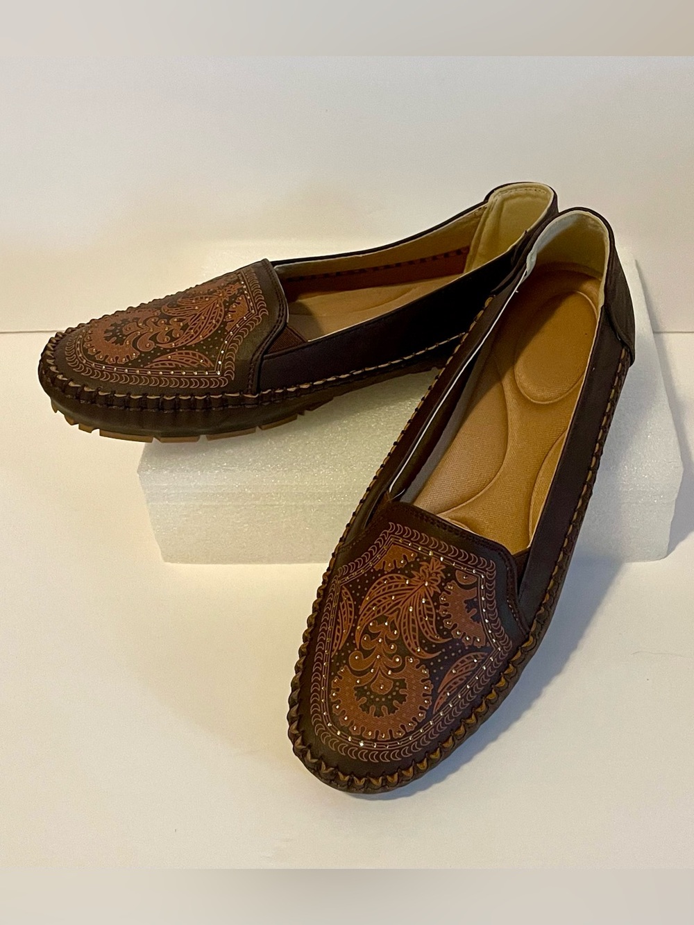 Brown Embellished Slip-On Moccasins NWOT